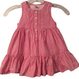BABY GAP 12-18 MONTHS PINK STRIPED TIERED COTTON SLEEVELESS JUMPER DRESS